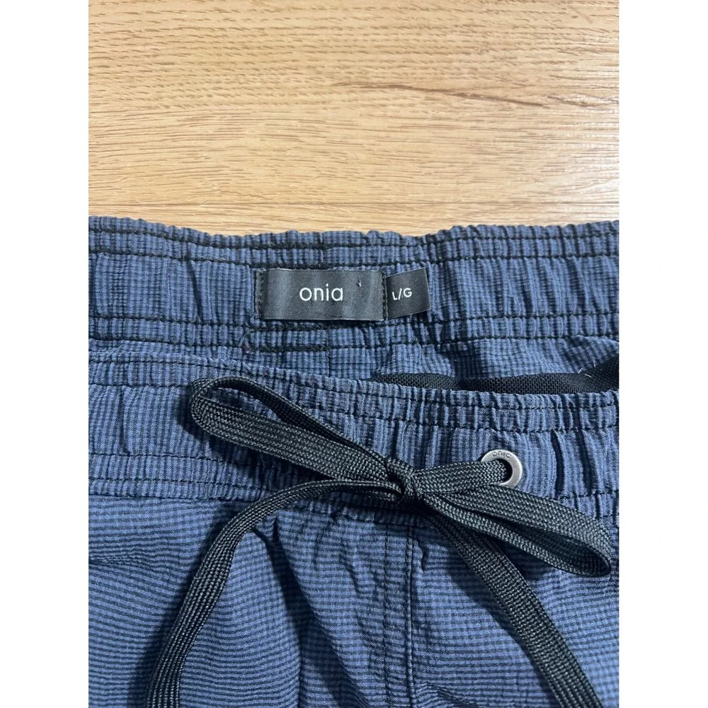Onia Mens L Swim Trunks Navy Blue Micro Print Drawstring Swim Shorts